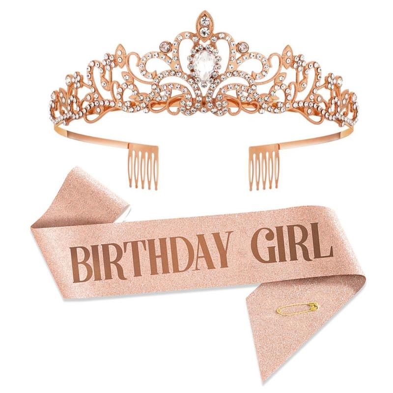 2pcs Glitter Birthday Letter Shoulder Straps & Rhinestone Tiara Set