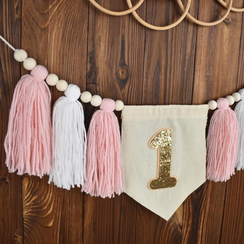 1st Birthday Banner, 1 Count Boho Style Tassel Decor Banner, Birthday Party Decoration Supplies for Girls & Boys, Party Supplies