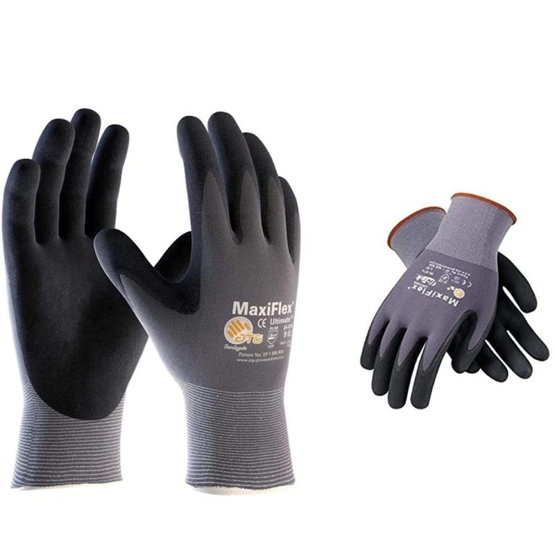 12 Pairs | Maxi_flex ATG 34-874 Ultimate - Nylon, Micro-Foam Nitrile Grip Gloves - Black Gray Cleaning