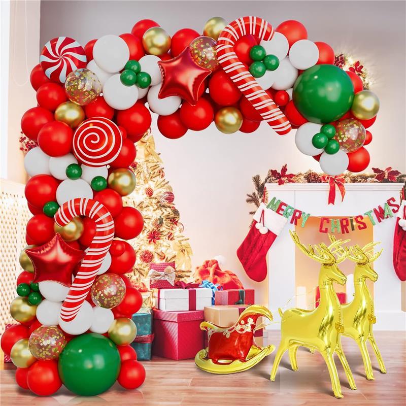 Christmas Balloon Garland Arch Kit with Red, Gold, White, Green and Sequin Balloons - Perfect Balloon for Christmas Party Decorations Balloons Set