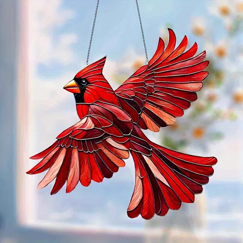 1pc Cardinal Red Bird Suncatcher with Chain, 8x8 inches, Inspirational Wall Decor, Red Room Accent, Winter Festive Ornament, Perfect Gift for Mom, Ladies, Retirement, Christmas, Animal Theme, Garden Collectible