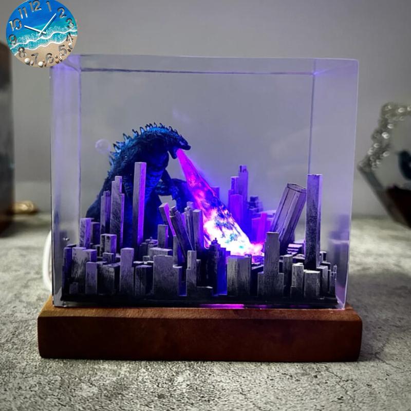 Handmade Resin Epoxy Godzilla Square - Unique Bedside Table Decor, Nightstand Accent for Bedroom, Best Gift for Everyone Ornaments