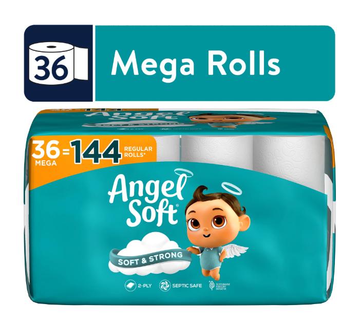 Angel Soft 2-Ply Toilet Paper, 36 Mega Rolls - Soft and Absorbent Wipes