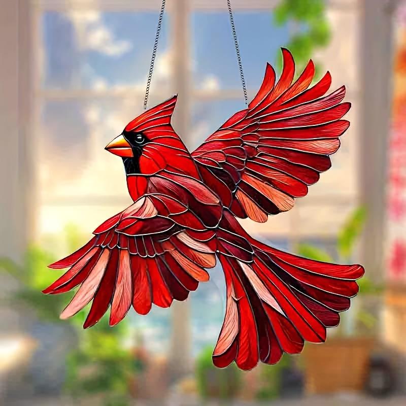 1pc Cardinal Red Bird Suncatcher with Chain, 8x8 inches, Inspirational Wall Decor, Red Room Accent, Winter Festive Ornament, Perfect Gift for Mom, Ladies, Retirement, Christmas, Animal Theme, Garden Collectible