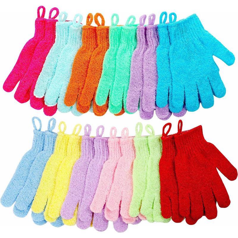 24 Count Shower Gloves - Exfoliating Bath Gloves with Hanging Loop! 12 Colors for Beauty Spa, Massage, Skin & Body Scrubber.