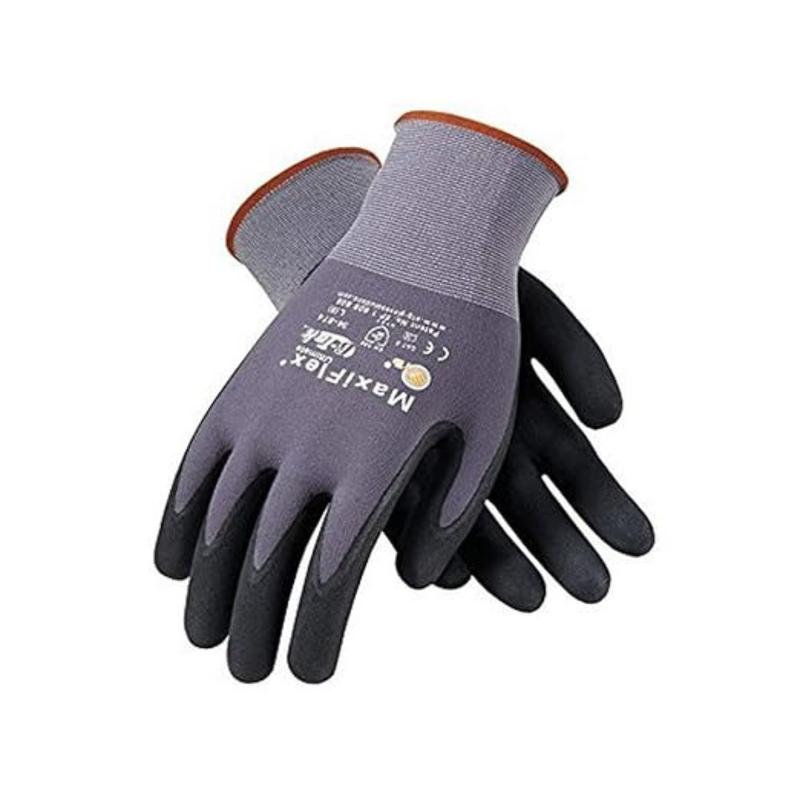 12 Pairs | Maxi_flex ATG 34-874 Ultimate - Nylon, Micro-Foam Nitrile Grip Gloves - Black Gray Cleaning