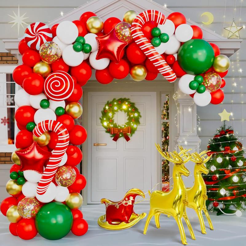 Christmas Balloon Garland Arch Kit with Red, Gold, White, Green and Sequin Balloons - Perfect Balloon for Christmas Party Decorations Balloons Set