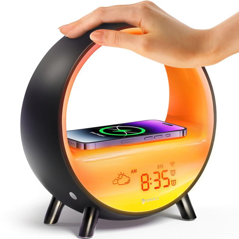 Dekala Arches Gradual Sunrise Alarm Clock with 15W Fast Wireless Charging, White Noise Sound Machine, BT Speaker Smart Gradient Ambient Lamp Decor  App & Touch Control WiFi Required digital clock