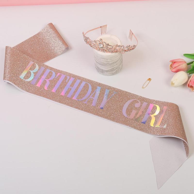 2pcs Glitter Birthday Letter Shoulder Straps & Rhinestone Tiara Set