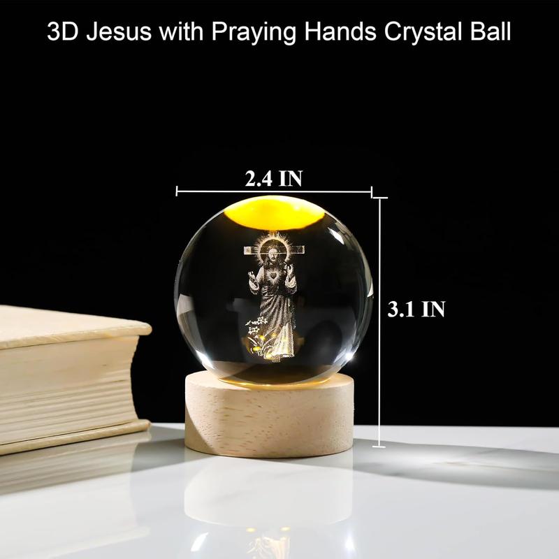 3D Crystal Jesus Cross Figurine Statue, 3D Crystal Jesus Praying Hands Statue, Laser Engraved Sacred Heart of Jesus Statues Easter Decoration Christian Catholic Religious Gifts