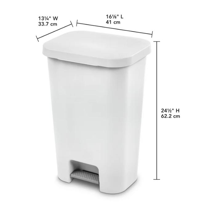 11.9 Gallon StepOn Trash Can - Plastic, Kitchen, White