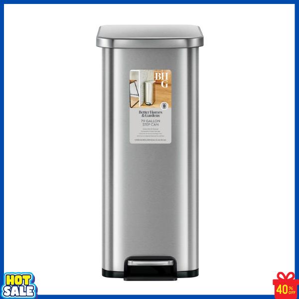 Better Homes & Gardens Stainless Steel Step Trash Can, 7.9 Gallon Capacity