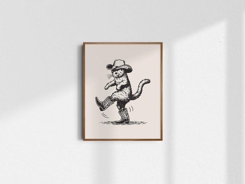 Cat Print, cowboy cat art, cat wall art, cowboy decor| Framless Poster Hanging Gift