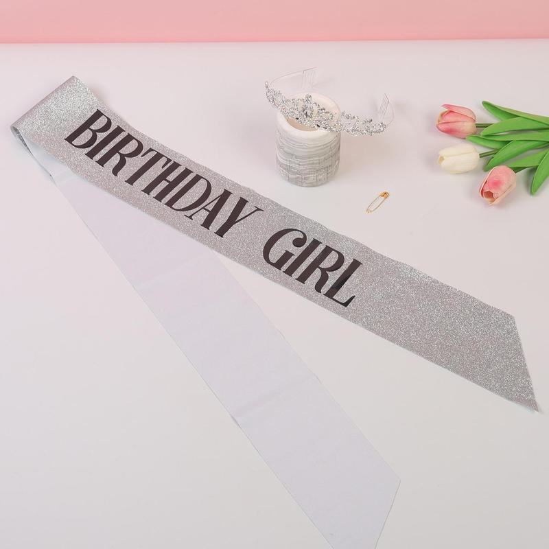 2pcs Glitter Birthday Letter Shoulder Straps & Rhinestone Tiara Set