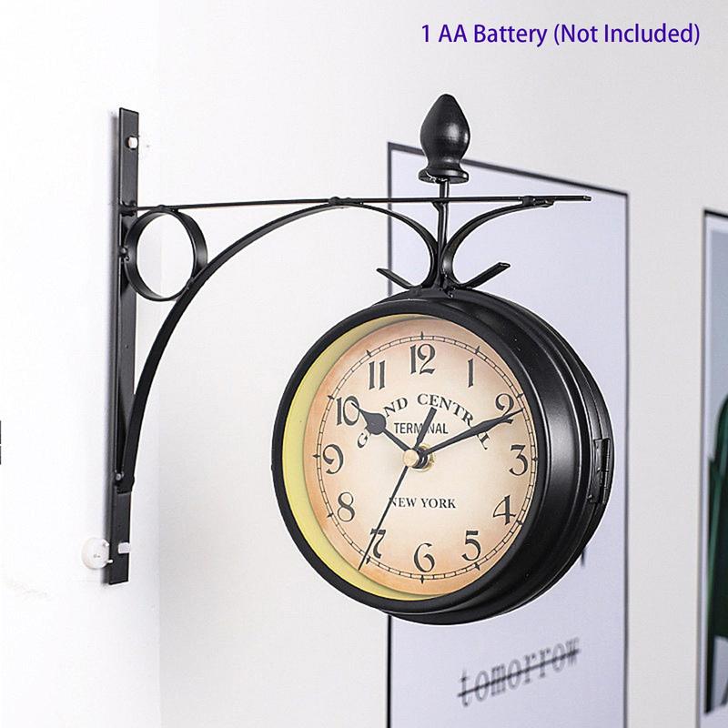 Vintage Wall Hanging Clock without Battery, Creative Double Sided Iron Wall Clock, Wall Clock for Home Living Room Decor