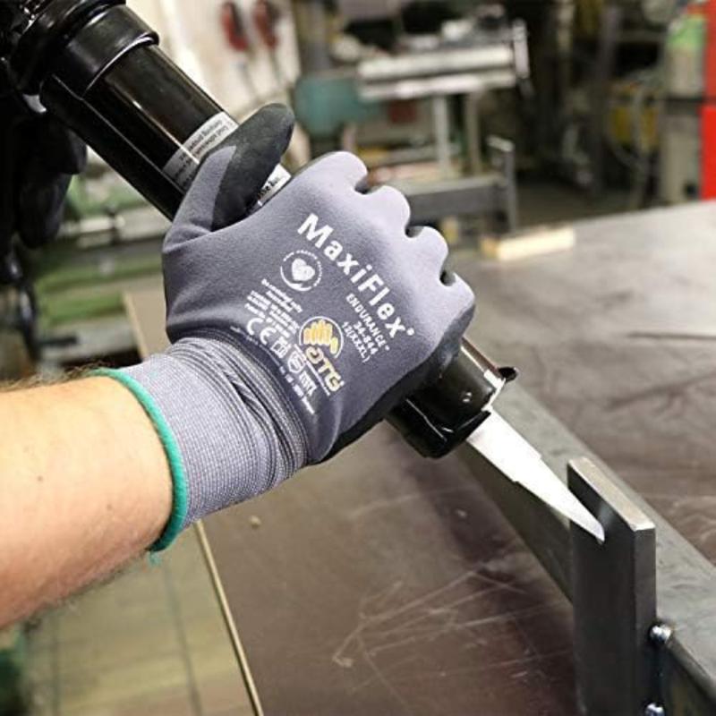 12 Pairs | Maxi_flex ATG 34-874 Ultimate - Nylon, Micro-Foam Nitrile Grip Gloves - Black Gray Cleaning