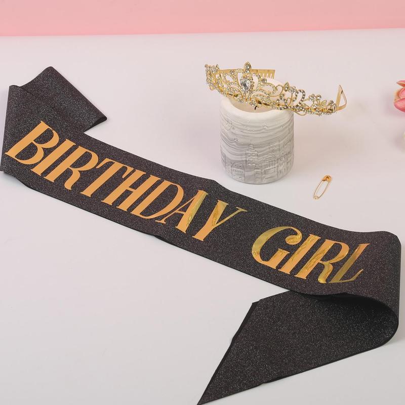 2pcs Glitter Birthday Letter Shoulder Straps & Rhinestone Tiara Set