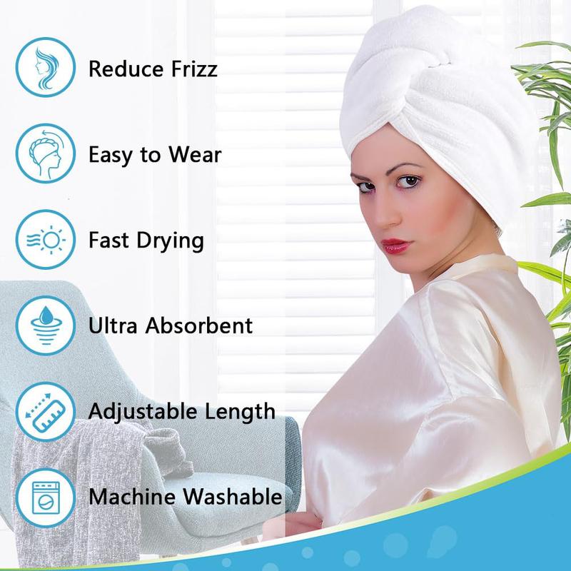 Microfiber Hair Towel Wrap, 2 Pack Hair Turbans, Super Absorbent Quick Dry Hair Towel Wrap for All Hair Types Anti Frizz, 26