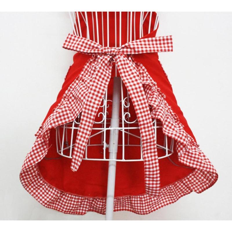 Cute Fashion Cotton Red Aprons for Women Girls Vintage Cooking Retro Apron with Pockets for Mother's Day Gift