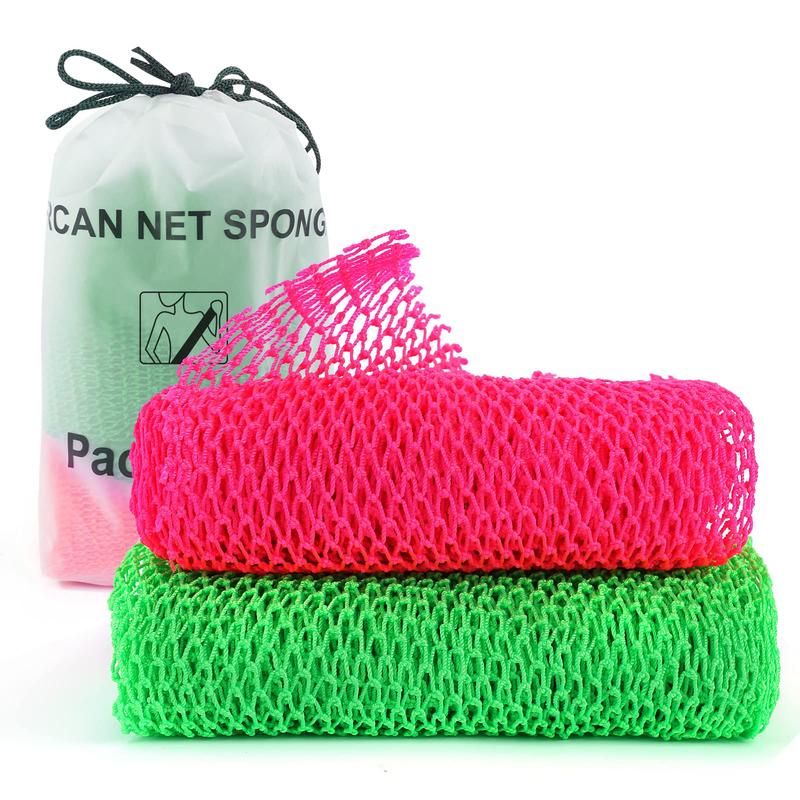 2 Pieces African Net Sponge, Authentic Real African Exfoliating Net Bath Sponge Wash Cloth Loofah Exfoliating, Body Back Scrubber for Shower, Nylon Exfoliating Washcloth Towel for All Skin