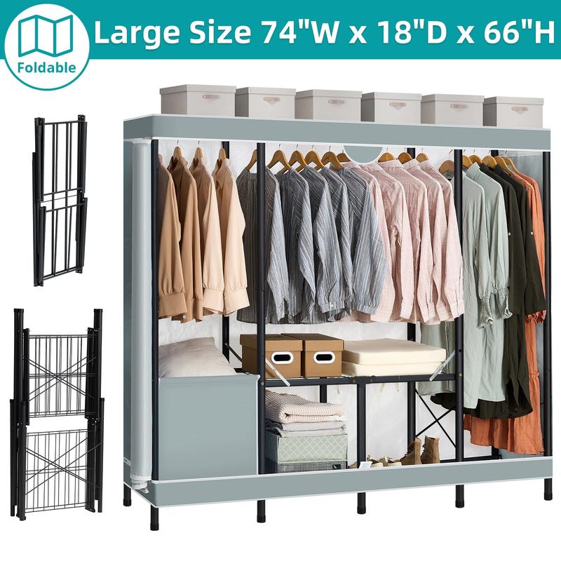 HONEIER Portable Closet Storage Organizer Clothes Wardrobe Shoe Clothing Rack Shelf Dustproof Non-woven Fabric, Quick and Easy to Assemble