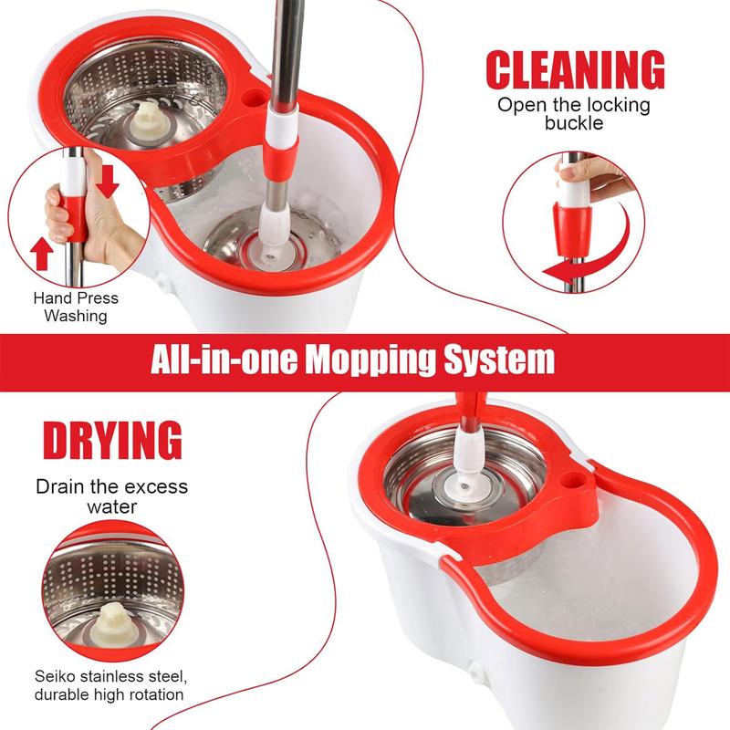 Spin Mop and Bucket with Wringer Set, Spin Mop Bucket System with 6 Microfiber Mop Replacement Heads and Floor Brush for Floor Cleaning