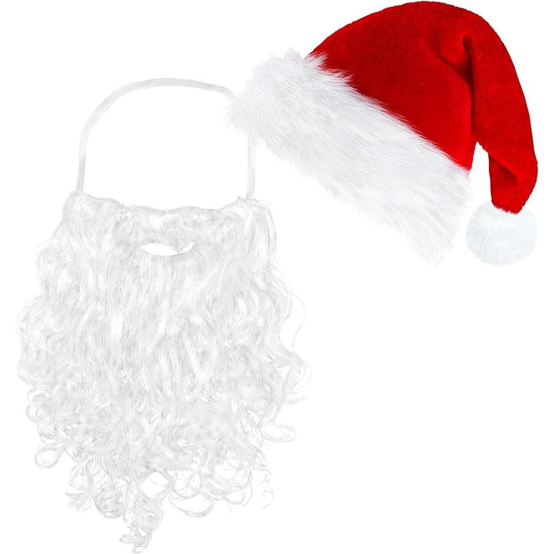 Santa Hats and Beard for Adults Christmas Costume Decorations Xmas Hats Santa Beard Mask Face Cover for Men Women