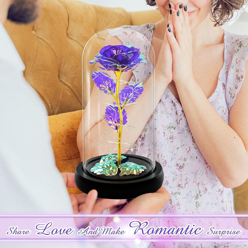 Christmas Rose Gifts for Women,Birthday Gifts for Women,Rose Flower Gifts for Women,Colorful Purple Light Up Rose in A Glass Dome,Rose Gifts for Mom Her Christmas,Thanksgiving,Anniversary