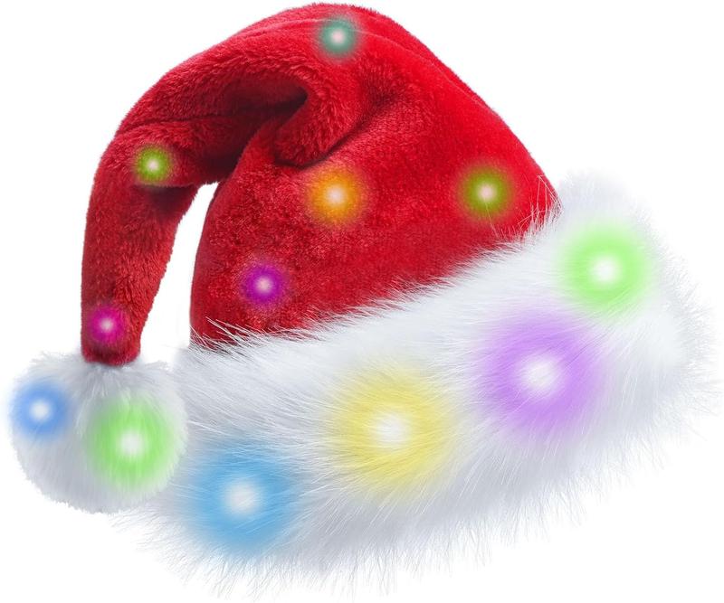 Christmas Hat for Adults, Santa Hat Holiday Color Light Up Unisex Velvet Comfort Extra Thicken Xmas Hat for New Year Festive Party Supplies