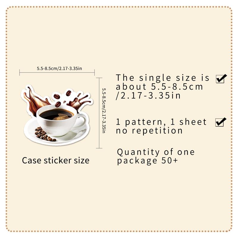 Coffee Drink Pattern Sticker, 50pcs set Waterproof Self Adhesive Decor Paper, Decor Sticker for Gift Greeting Card Water Bottle Laptop Phone