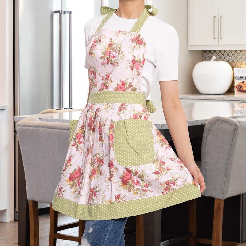 Kitchen Aprons for Women with Pockets, Cooking Aprons for Women, Floral Cotton Aprons for Women