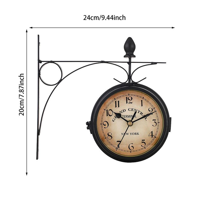 Vintage Wall Hanging Clock without Battery, Creative Double Sided Iron Wall Clock, Wall Clock for Home Living Room Decor