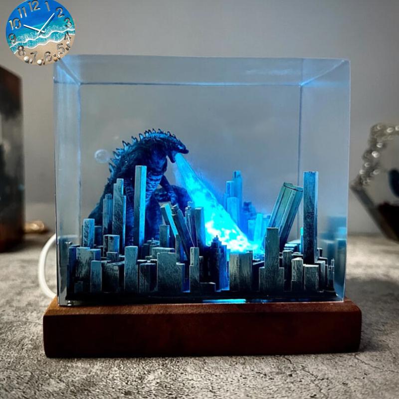 Handmade Resin Epoxy Godzilla Square - Unique Bedside Table Decor, Nightstand Accent for Bedroom, Best Gift for Everyone Ornaments