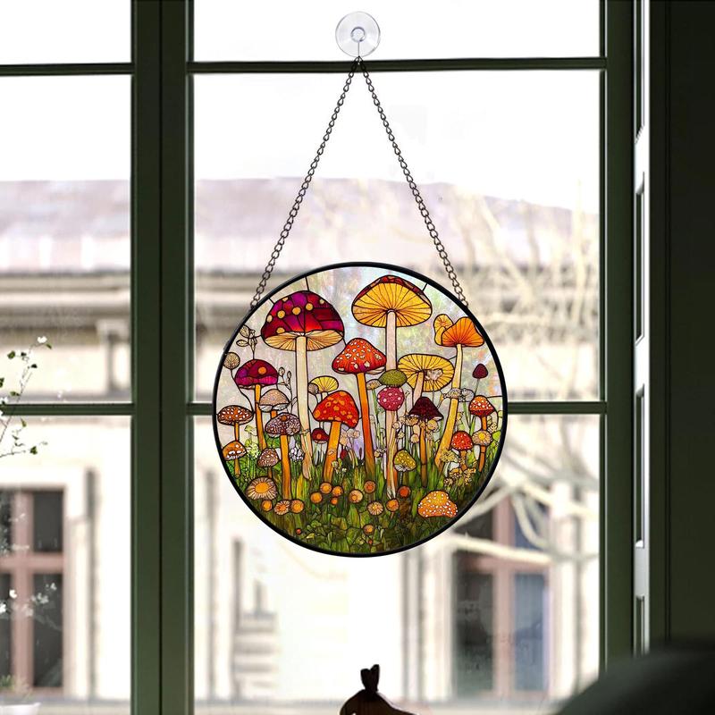 Faux Stained Glass Mushroom Suncatcher, Mushroom window hangings for garden, House Decoration, Mushroom Decor, Mushroom Lover Gift