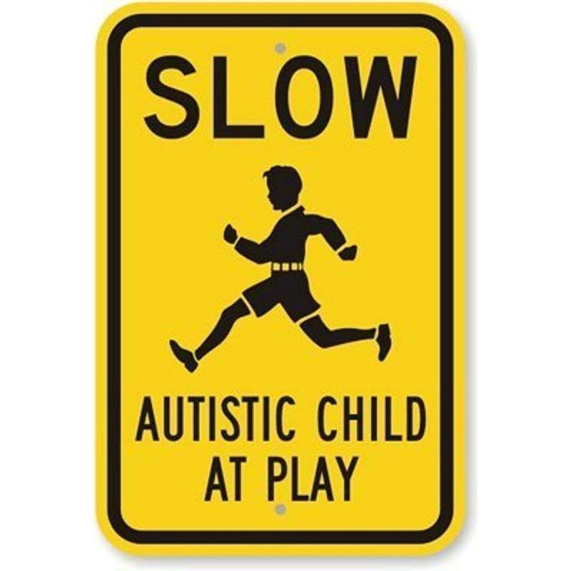 Slow Autistic Child at Play (with Kid Graphic), Engineer Grade Reflective Aluminum Sign, 8