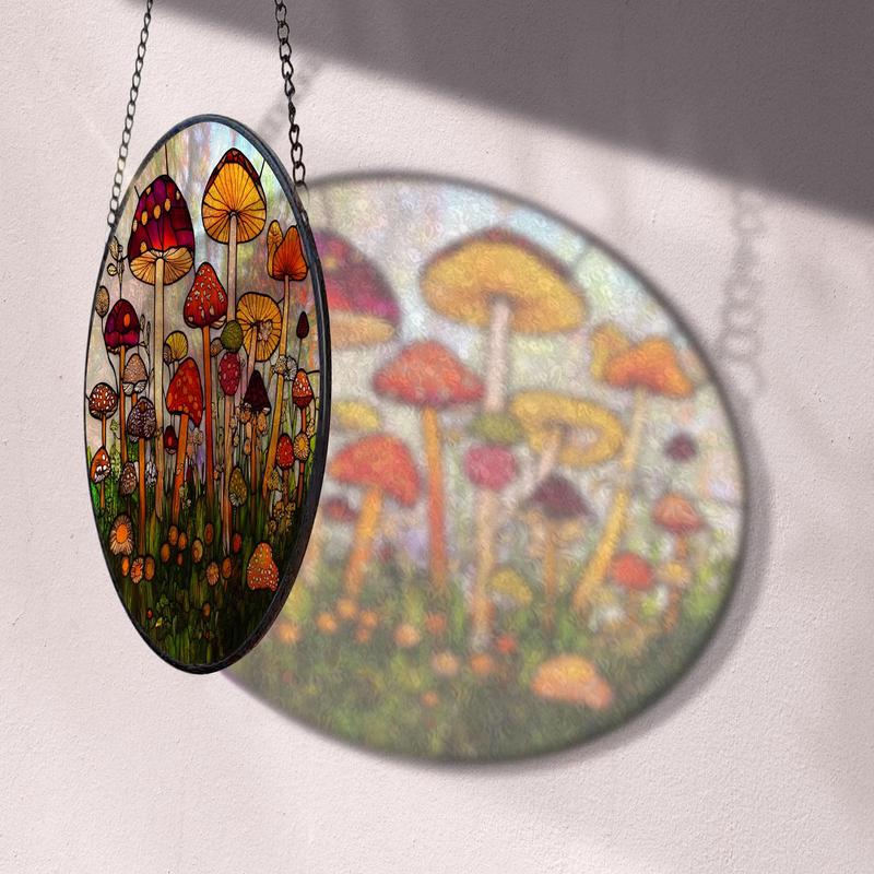 Faux Stained Glass Mushroom Suncatcher, Mushroom window hangings for garden, House Decoration, Mushroom Decor, Mushroom Lover Gift