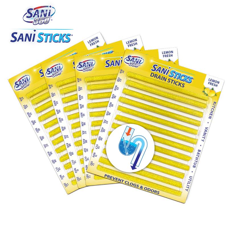 Sani 360° Sani Sticks Enzyme Drain Sticks Prevent Drain Clogs and Odors. Keeps Household Drainpipes Clean and Smelling Fresh. One Stick Per Drain.