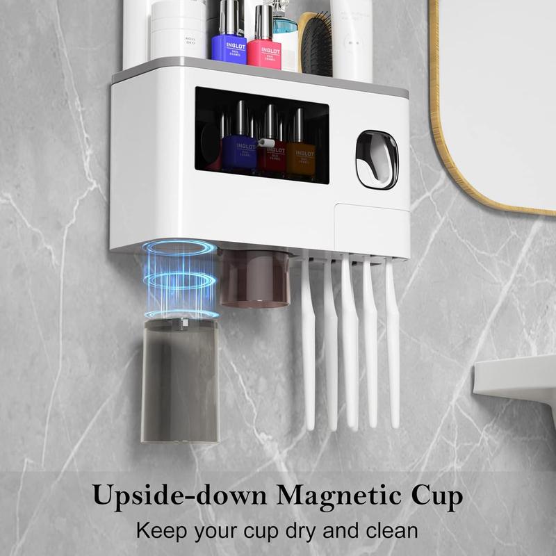 Wall Mounted Toothbrush Holder with Automatic Toothpaste Dispenser and Cosmetic Drawer - Shelves Shelves