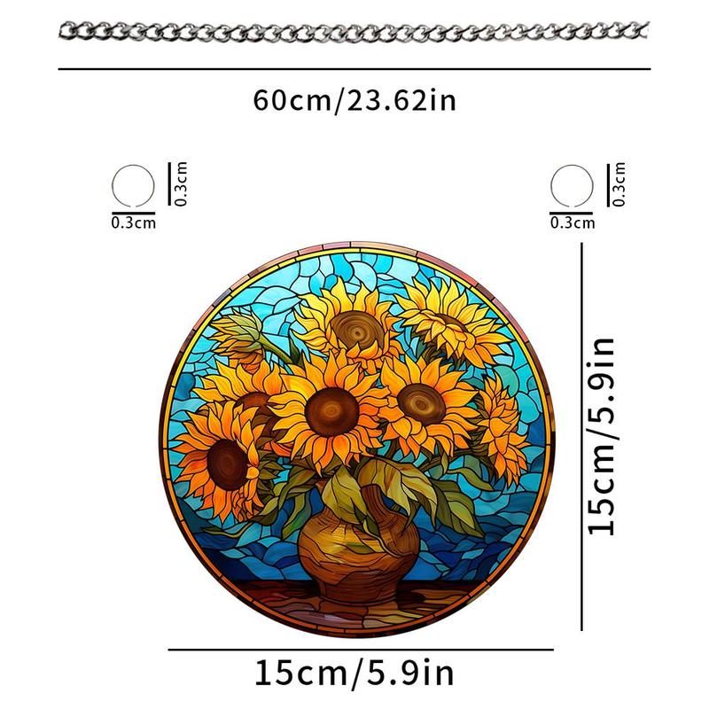 Sunflower Pattern Hanging Decoration, Round Acrylic Pendant, Hanging Decor for Home Living Room Bedroom