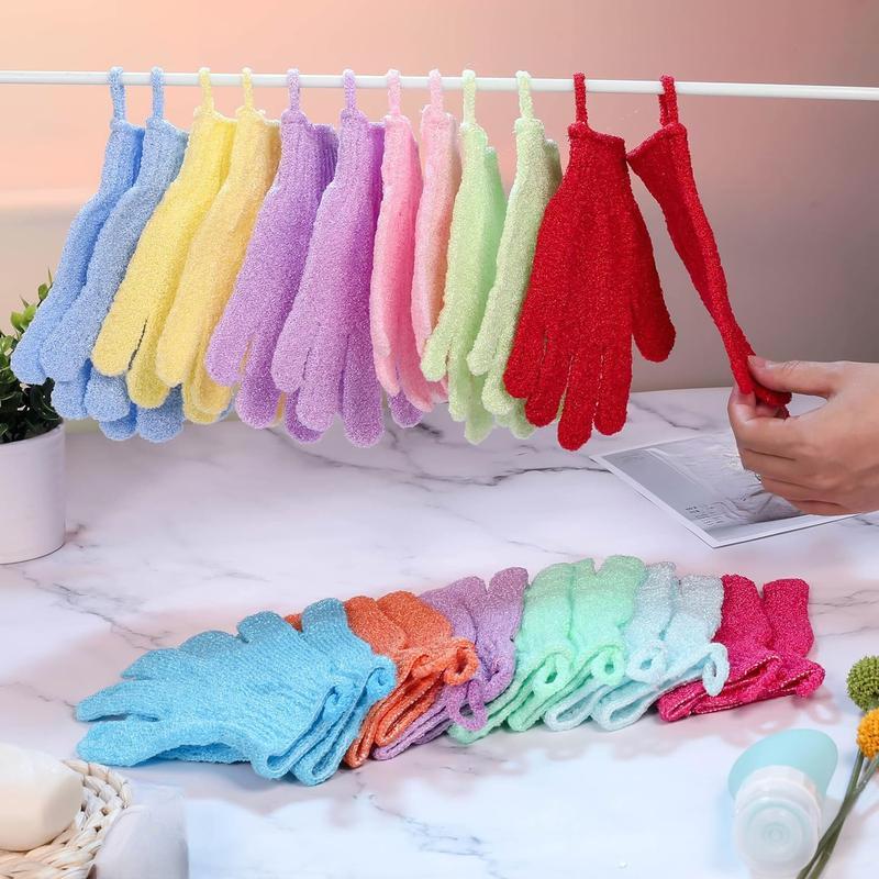 24 Count Shower Gloves - Exfoliating Bath Gloves with Hanging Loop! 12 Colors for Beauty Spa, Massage, Skin & Body Scrubber.