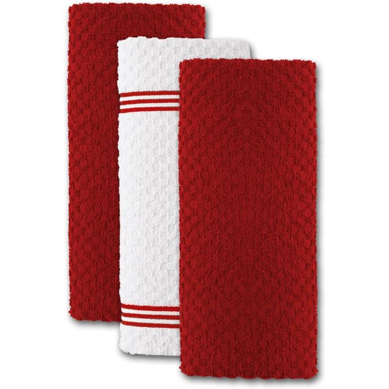 Premium Kitchen Towels – Pack of 3,Cotton 15 X 25 Inches Absorbent Dish Towels - Terry Kitchen Dishcloth Towels - Red Dish Cloth for Household Cleaning