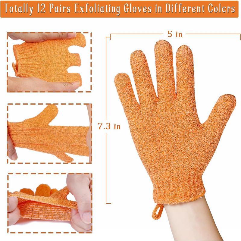 24 Count Shower Gloves - Exfoliating Bath Gloves with Hanging Loop! 12 Colors for Beauty Spa, Massage, Skin & Body Scrubber.