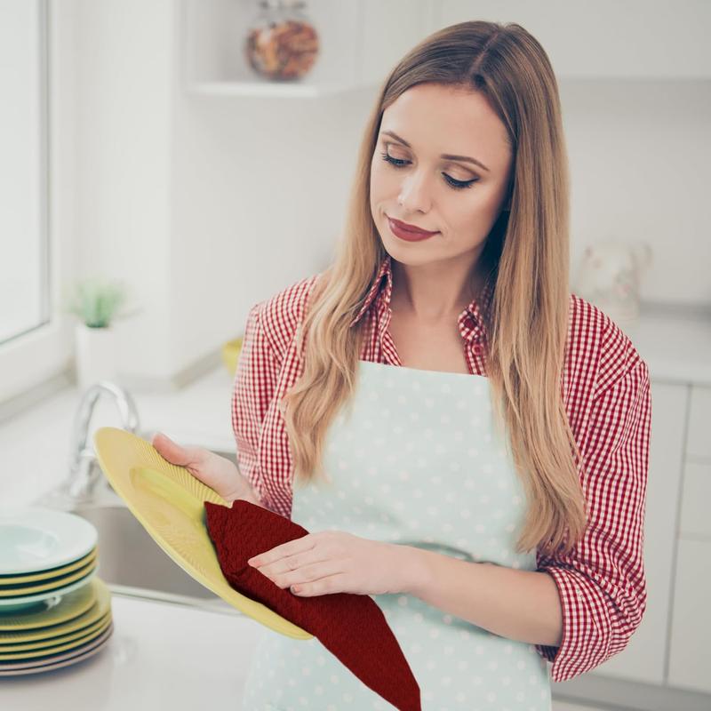 Premium Kitchen Towels – Pack of 3,Cotton 15 X 25 Inches Absorbent Dish Towels - Terry Kitchen Dishcloth Towels - Red Dish Cloth for Household Cleaning