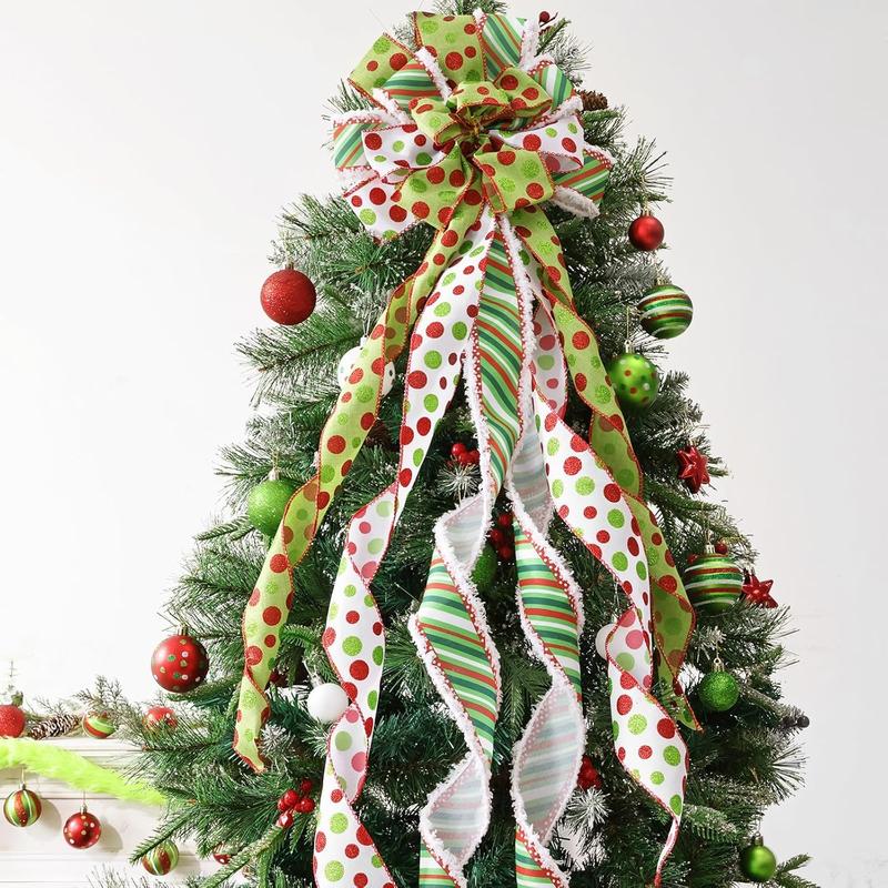 Christmas Decorations Indoor: 65Pcs Christmas Tree Ornaments Set, Large Red Green White Tree Topper, Cute Hanging Grinchmas Bow Ribbons Xmas Ball, Home School Office Wedding Party Décor Bunny Chorus