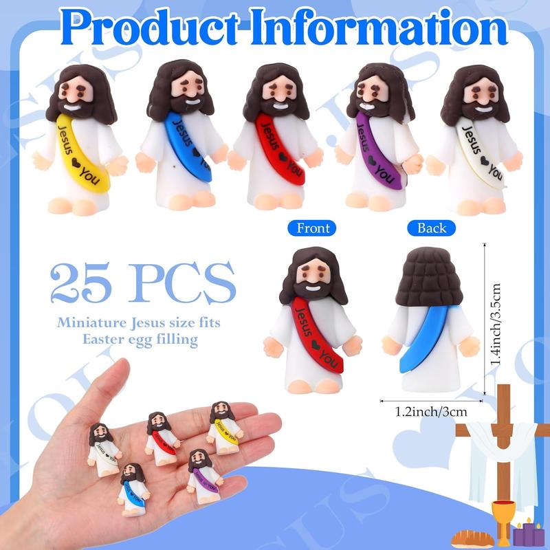 25 Pcs Little Jesus Figures Original Design Jesus Love You Mini Rubber Jesus Toys to Hide and Seek Religious Party Favors Sunday School Baptism