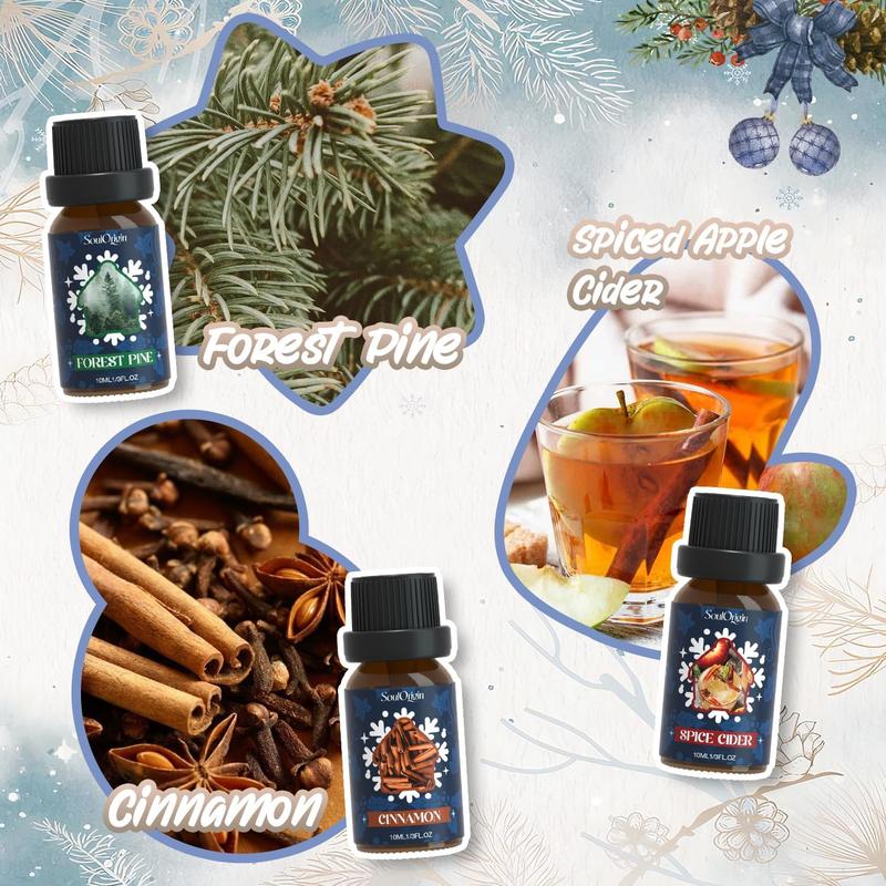 Winter Essential Oils Set, Fragrance Oil Gift Set for Oil Diffusers, Scented Oils for Soap 6x10ml - Forest Pine, Spiced  Cider, Cinnamon, Mint Hot Chocolate, Gingerbread, and Cranberry