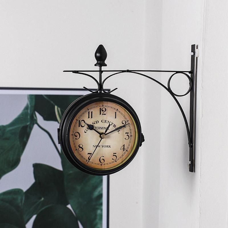 Vintage Wall Hanging Clock without Battery, Creative Double Sided Iron Wall Clock, Wall Clock for Home Living Room Decor