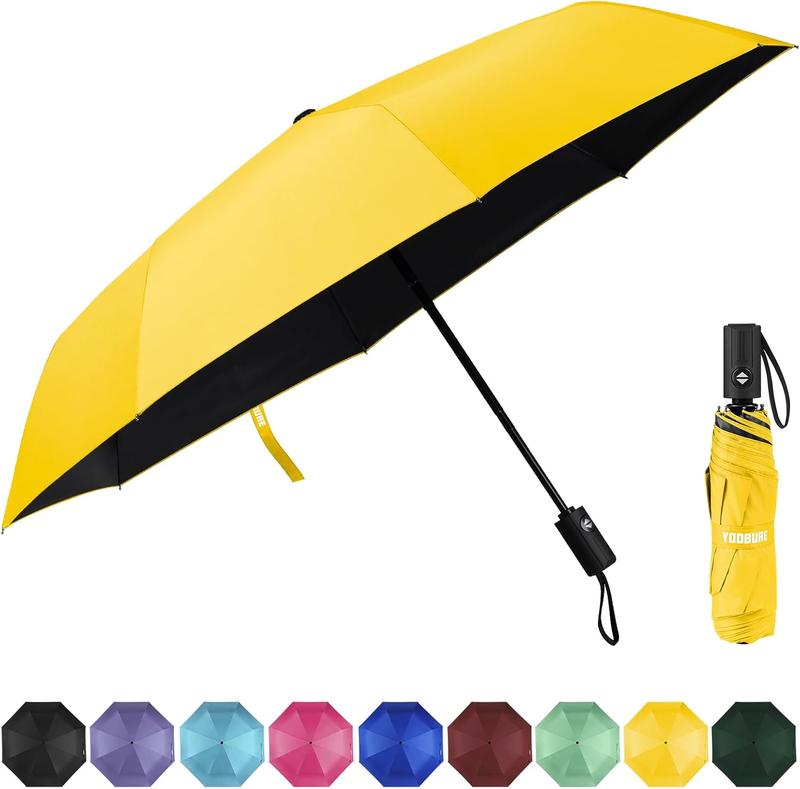 Automatic Windproof Travel Umbrella Black Portable Lightweight Small Folding UV Protection for Rain & Sun Walking Backpack Waterproof Cover