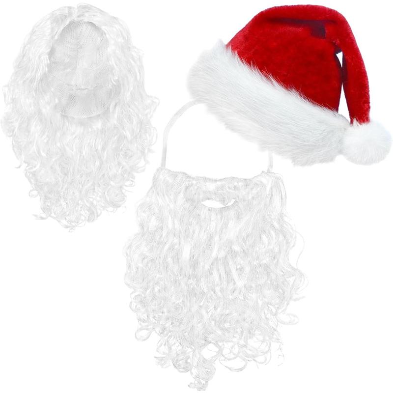 Santa Hats and Beard for Adults Christmas Costume Decorations Xmas Hats Santa Beard Mask Face Cover for Men Women