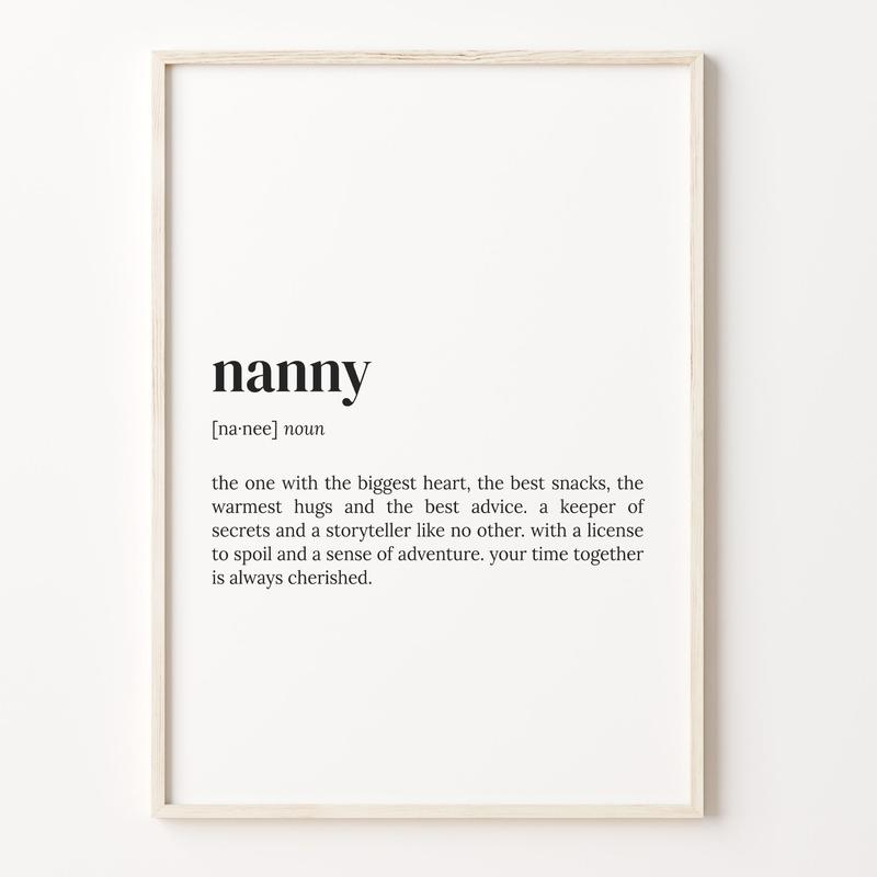 Nanny Definition Print, Dictionary Poster, Quote Wall Art, Nanny Definition Art, Nanny Gift Idea, Gift For Nanny, Gift For Women Poster Prints No Framed, Gifts For , Wall Decor, Wall Art Home Decor, Big Wall Art